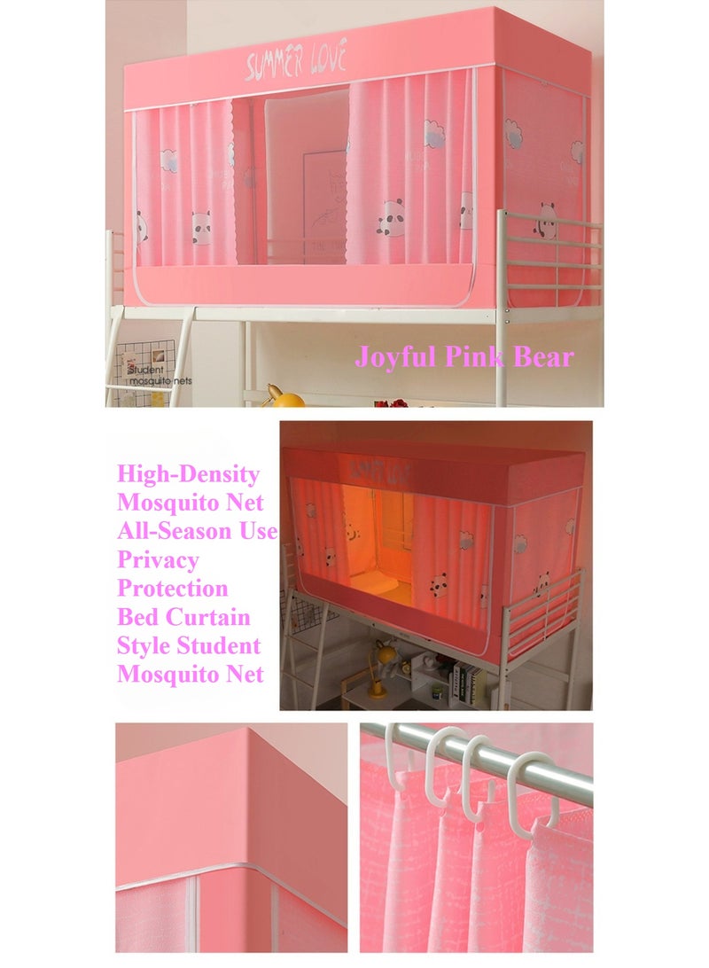 Pink Clouds & Bear 3-Door Student Mosquito Net & Bed Canopy | 0.9m Bunk Bed Curtain with 70% Blackout, Dustproof & Privacy Protection | Stainless Steel Frame - Image 2